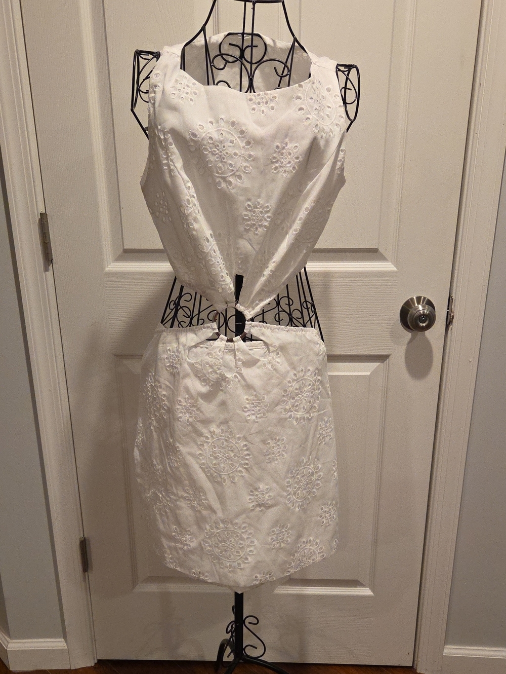 SHEIN White Eyelet Tie-Front Mini Dress